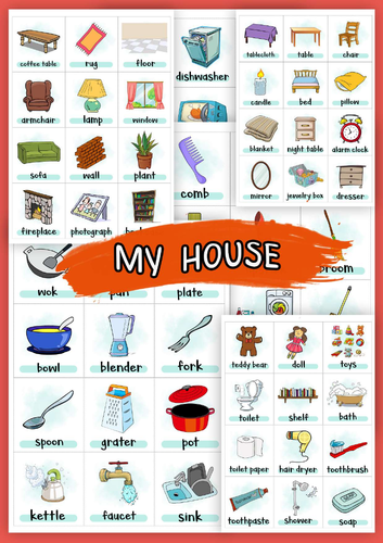 My House Flashcards | Printable ESL House Vocabulary Cards, Rooms & Household