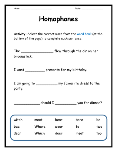 Homophones Activity Booklet