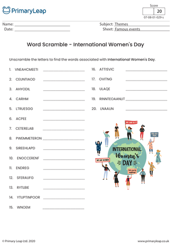 International Women's Day Word Scramble