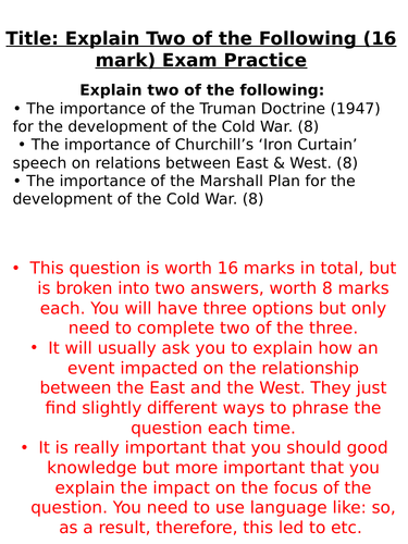 Edexcel 'Explain Importance of...' 16 mark Q Support (Cold War)