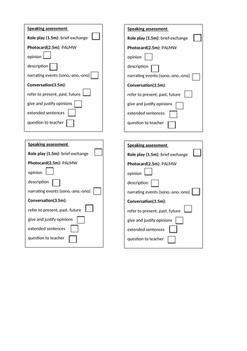 Speaking assessment slip ITALIAN