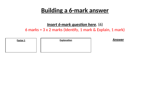 A4 resource to aid 6-mark question answers