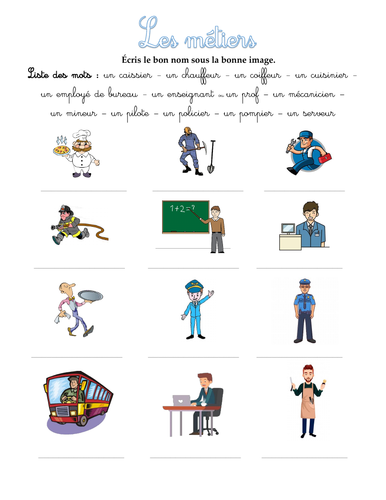 Exercice : les métiers (jobs), débutants A1.1 - A1 (French for beginners)