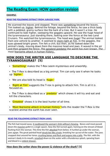 EDUQAS PAPER 1 READING EXAM REVISION PACKS Q1-Q5 (GCSE English Language)