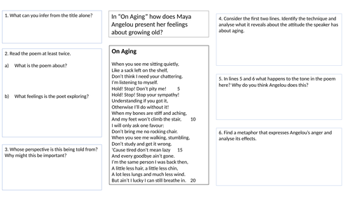 Unseen Poetry Worksheet - Maya Angelou On Aging | Teaching Resources