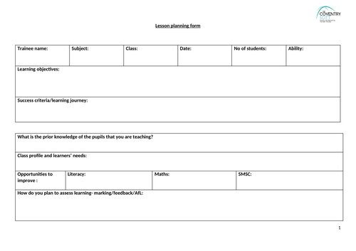 Blank Lesson Plan