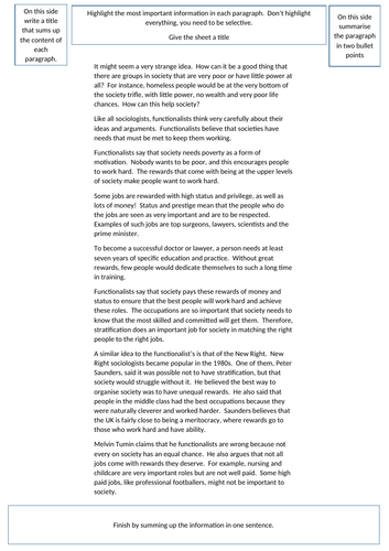 GCSE Sociology WJEC Functionalism and stratification