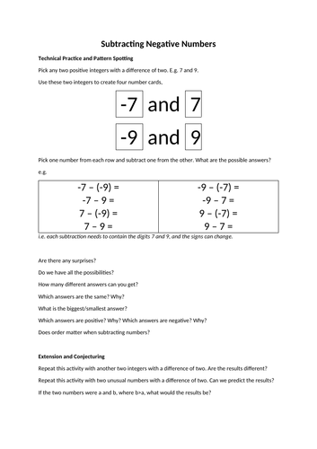 Rich task - subtracting negatives