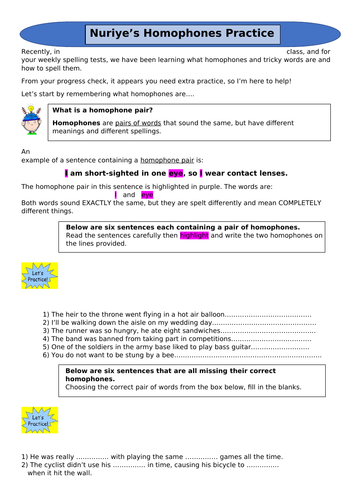 KS2 Homophones and tricky words practice