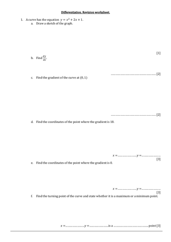 Differentiation worksheet+answers. GCSE/IGCSE prep.