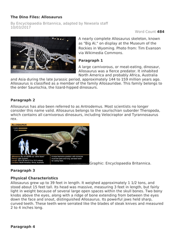 RUAE/Close Reading Worksheet with comprehension questions - Dinofiles ...