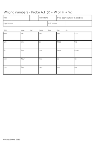 Precision Teaching Probe Writing Numbers 1 To 15 Teaching Resources