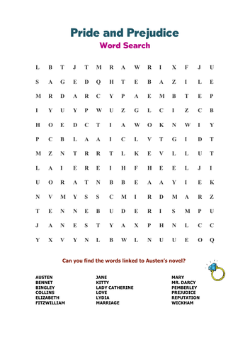 Pride and Prejudice: Word Search