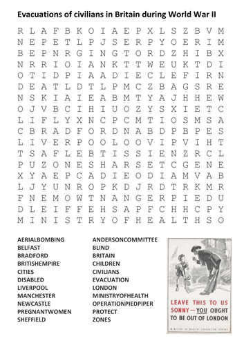 Evacuations of civilians in Britain during World War II Word Search