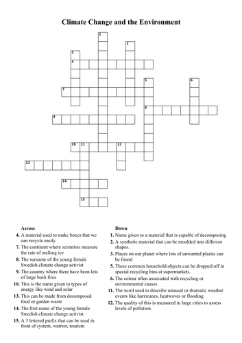 Climate Change Crossword