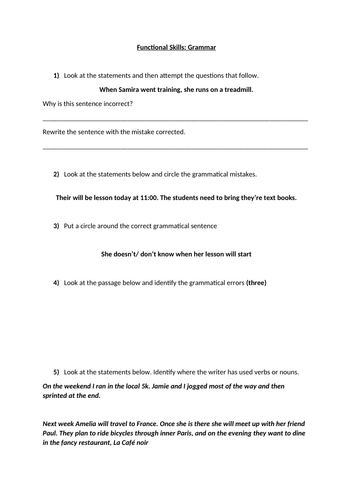 Grammar Worksheet