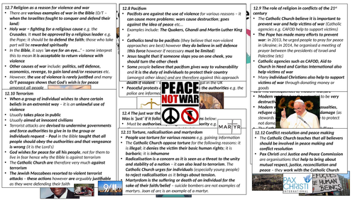 AQA B GCSE - Chapter 12 Religion, Peace and Conflict Revision - CANNOT BE PRINTED