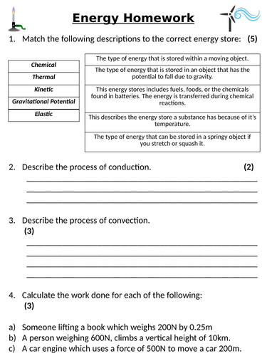 ks3 year 8 energy homework teaching resources