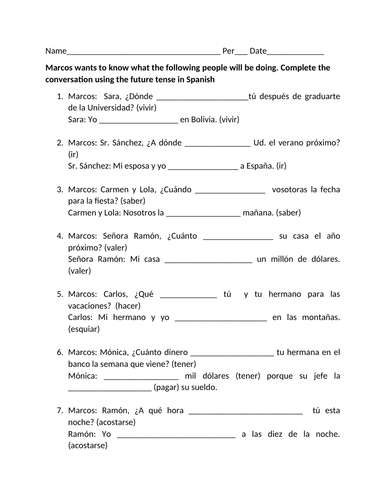 Future tense conversation worksheet