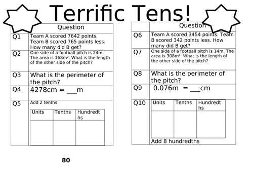 Terrific Tens Maths Starter Year 5