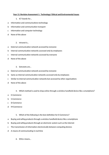 AQA GCSE BUSINESS - Technology, Ethics and Environment