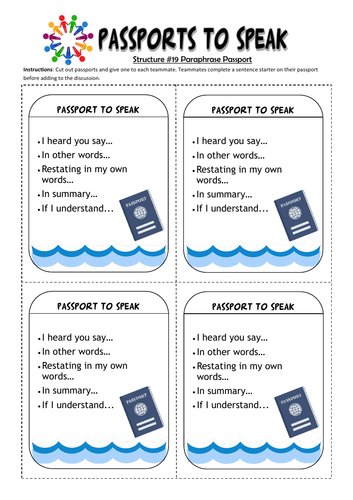 Kagan Structures #19 Paraphrase Passport: Passports to Speak