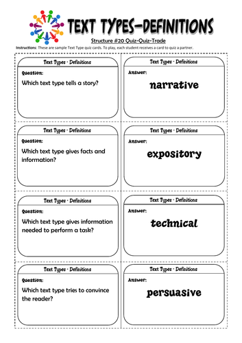 Kagan Structures #20 Quiz-Quiz-Trade: Card Templates and Examples