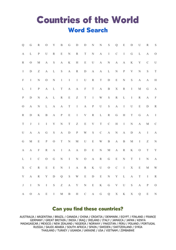Countries of the World: Word Search