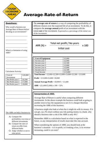 average rate of return calculation gcse