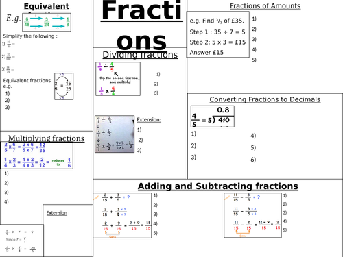 GCSE Maths -Fractions ( four operations) -  Foundation Revision worksheet & answers