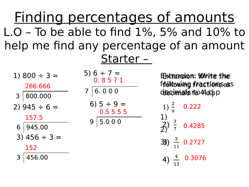 Percentages of Amounts (Non-Calculator) GCSE Revision