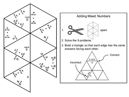Adding Mixed Numbers Game: Math Tarsia Puzzle (Like and Unlike Denominators)
