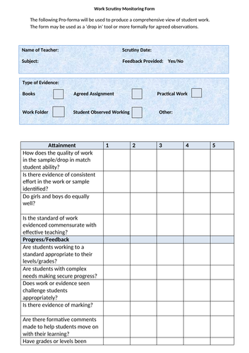 Work Scrutiny Monitoring Form