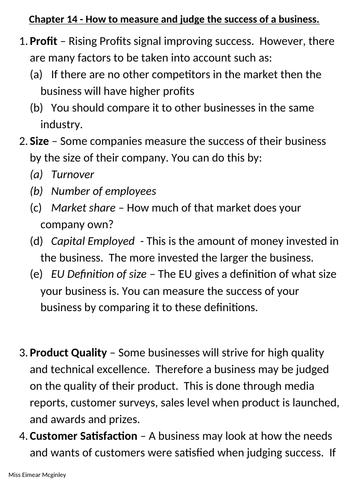 IGCSE Business (1.8.1) - What makes a business successful?