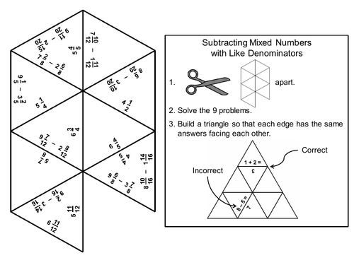 Subtracting Mixed Numbers With Like Denominators Game: Math Tarsia Puzzle