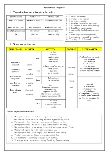 French GCSE Hobbies & free time: Mes passe-temps (4 worksheets)