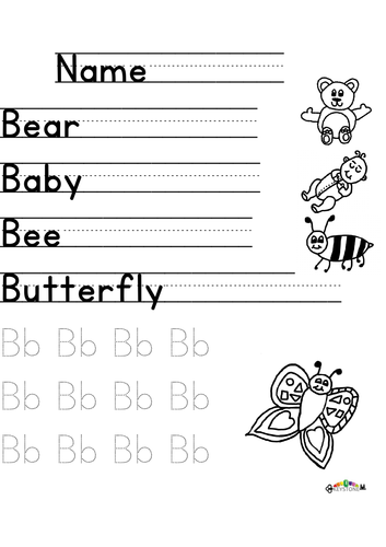 B words practice letter formation or phonics