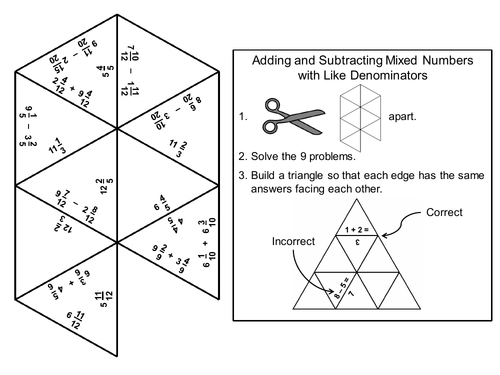 Adding and Subtracting Mixed Numbers With Like Denominators Tarsia Puzzle
