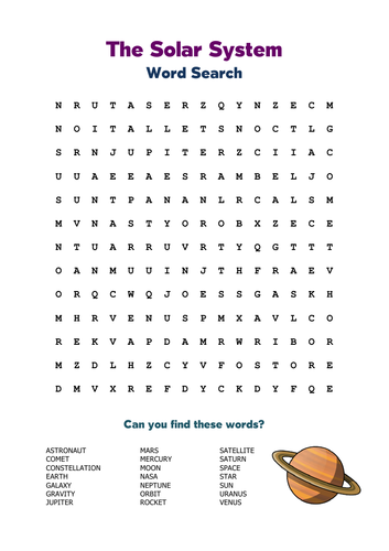 The Solar System: Word Search