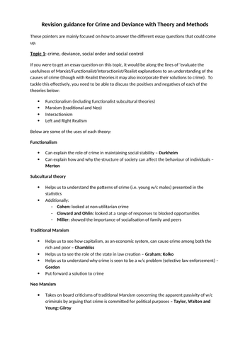 Revision guidance for AQA A level Sociology Paper 3: Crime and Deviance with Theory and Methods