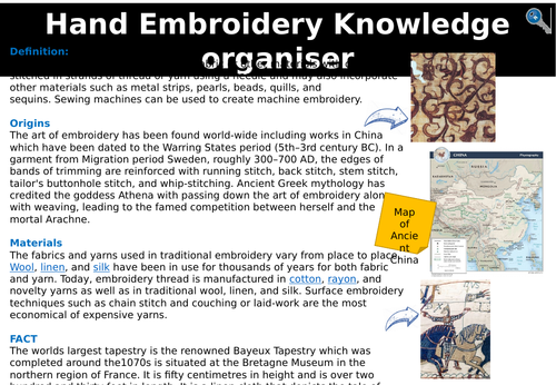 Knowledge organiser - Hand embroidery