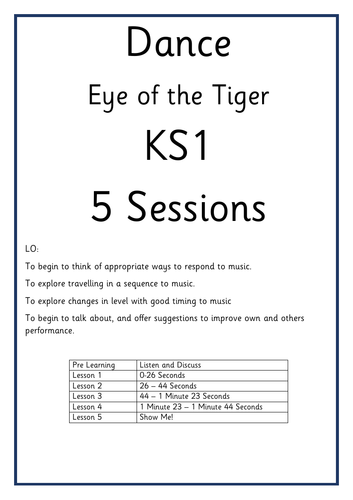 KS1 PE Planning - Dance - Eye of the Tiger