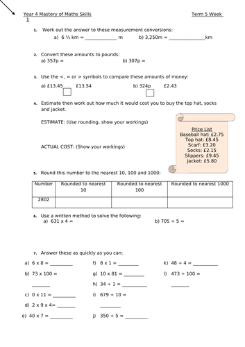Year 4 Maths Mastery + answers. Summer terms 5 + 6