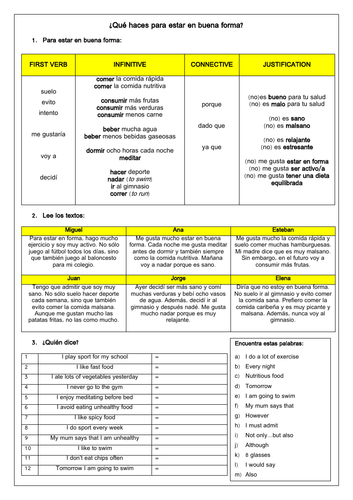 Spanish Health Writing/Speaking Mat and Reading Lesson