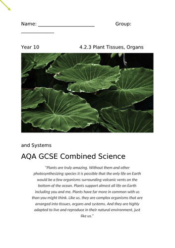 Plant Biology Booklet - AQA GCSE KS4 4.2.3