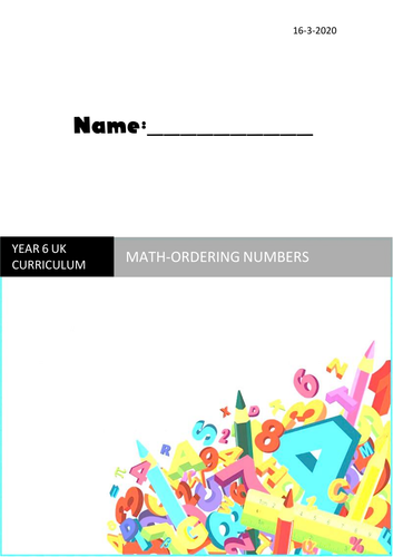Math ordering numbers booklet year 6