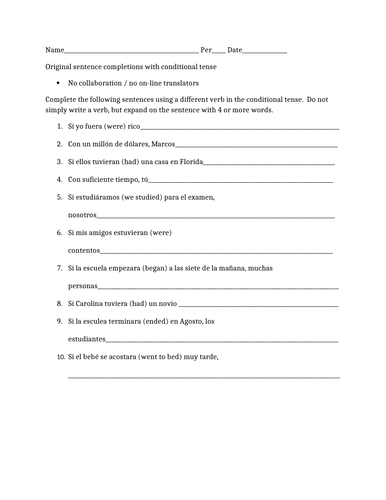 Conditional tense sentence completions