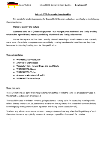 Edexcel GCSE German vocabulary: Theme 1.1 Who am I?