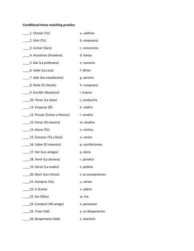 Conditional tense matching practice