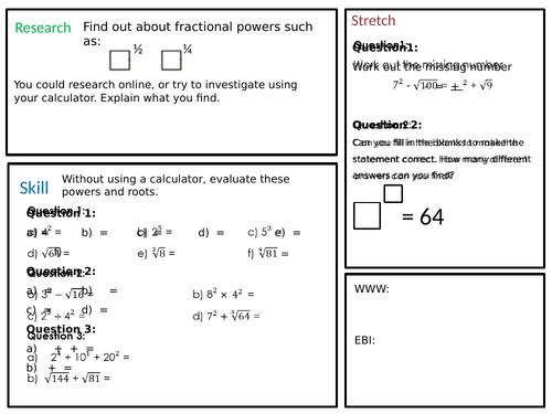Powers and roots worksheet for grade 6 image